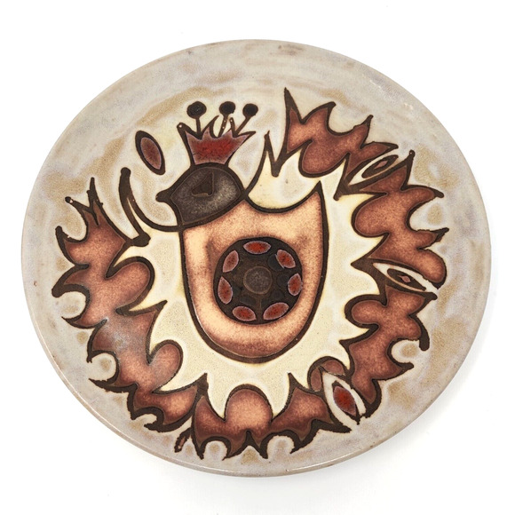 Vallauris Art Studio Pottery Enameled Stoneware Bird Plate signed JG. Picard MCM - Picture 1 of 16